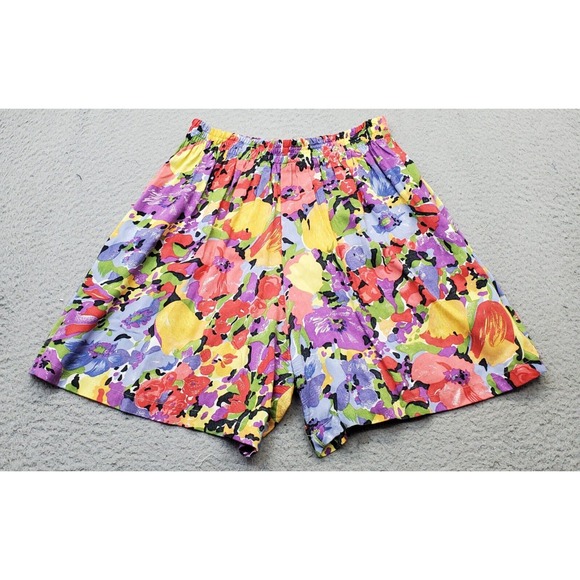 Take Away Shorts Women L Multi Floral High Waisted Pleated Elastic Waist Pull On - Picture 1 of 8